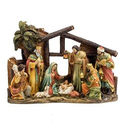 Presepe classico con Palma e Re di 1 pezzo di resina da 17 cm