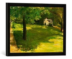 Ingelijste foto van Max Liebermann "Tuinbank onder de kastanjeboom in de badkamerplanken", kunstdruk in hoogwaardige handgemaakte fotolijst, 60x40 cm, mat zwart