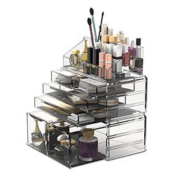 READAEER Porta Trucchi Organizer, Scatola Portaoggetti a 3 Piani Liberamente Impilabili, Organizzatore per Trucco da Bagno Multifunzione Impermeabile e Antipolvere, con 6 cassetti.