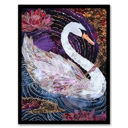 Artery8 Magical Swan Artwork Enchanted Purple Pink Living Room Artwork Framed Wall Art Print 18X24 Inch