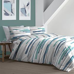 Fusion - Blue Nautical Stripe Duvet Cover - Single Bedding Size - Clifton Collection - Contemporary Blue Duvet Cover - Grey/Teal Blue Bed Set - Teal Bedding with Stripe