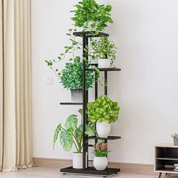 Zstar 5 våningar blomstativ 108 cm högt växtstativ metall inomhus utomhus, blomkruksstativ flera våningar blomhylla växttrappa hörnhylla stående för vardagsrum trädgård balkong dekoration, mörkgrå