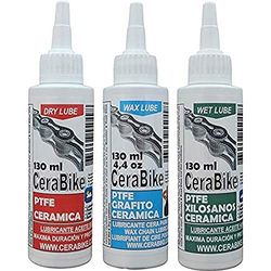 CeraBike Confezione Lubrificante, Pacchetto Lubrificanti per Catena, Lubrificante a Cera, Lubrificante Secco e Lubrificante Umido, 3X130 ml