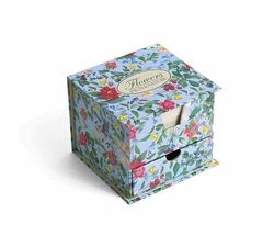 Pigna, Bureau-organizer met lade, memohouder Nature Flowers, elegant bloemenpatroon, ideaal voor bureau, compacte organizer, lichtblauwe achtergrond, verpakking van 1 stuks