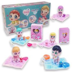 sbabam Funny Box Baby Love wikkelbox, mini-pop met flesje, luiers, fopspeen en kinderbed, verpakking van 3 stuks, speelgoed vanaf 3 jaar voor kinderen, babypoppen meisjes 6 jaar