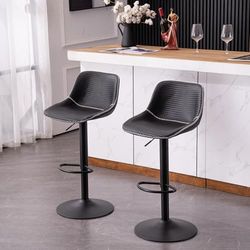 YOUNIKE Lot de 2 Tabourets de Bar Pivotants Réglables en Hauteur, Chaises de Bar Vintage, Coussin Doux à Dossier Haut Noir pour la Maison, Le Bar, l'îlot de Cuisine