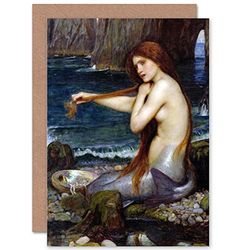 Wee Blue Coo JOHN WILLIAM WATERHOUSE MERMAID OUDE MASTER SCHILDEREN BLANK GROETINGEN KAART