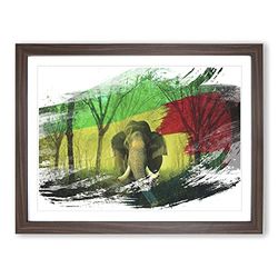 Elephant Green Forest No.10 V2 Modern Framed Wall Art Print, Ready to Hang Picture for Living Room Bedroom Home Office Décor, Walnut A3 (46 x 34 cm)