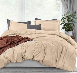 Utopia Bedding Duvet Cover King Size Set - 1 Duvet Cover with 2 Pillow Shams - 3 Pieces Comforter Cover with Zipper Closure - Ultra Soft Brushed Microfiber, 104 X 90 Inches (King, Beige)