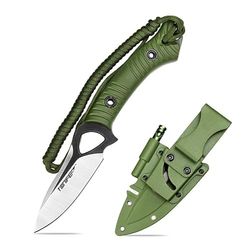 TONIFE Explorer Coltello a lama fissa con fodero in plastica 8Cr14MoV Coltello da sopravvivenza, manico in nylon rinforzato con fibra di vetro per l'esterno (Verde + Nero Titanio e Satinato)