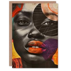 Artery8 Modern Abstract African Woman Collage Portrait Blank For Him Or Her Art Birthday Card