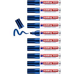 edding 500 permanent marker - blauw - 10 stiften - beitelpunt 2-7 mm - watervast, sneldrogend - wrijfvast - voor karton, kunststof, hout, metaal, glas