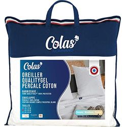 COLAS NORMAND - Oreiller QualityGel Percale 100% Coton - Ferme - 60x60cm - Soutien cervicale e - Qualité hôtel - Doux - Fabrication française - Blanc