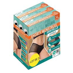Pack Culottes Shorty Menstruelles Dentelle Taille XXL - Sous Vêtement Femmes Noir, Culotte Regle Lavable Anti Fuite - Confort Hygiénique, Protection Absorbante Sans Couture - Flux Moyens Feel Natural