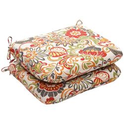 Pillow Perfect Indoor/Outdoor Multicolored Modern Floral Round Seat Cushion, 2-Pack