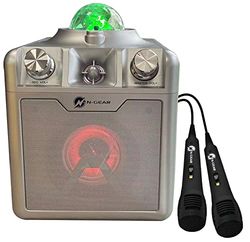 N-Gear Disco Star 710 - Scatola musicale per bambini e karaoke, con sfera da discoteca e laser, 50 Watt, con luce da festa e microfono per karaoke, colore argento