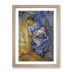 Mother With Child By Vincent Van Gogh Classic Painting Framed Wall Art Print, Ready to Hang Picture for Living Room Bedroom Home Office Décor, Oak A3 (34 x 46 cm)