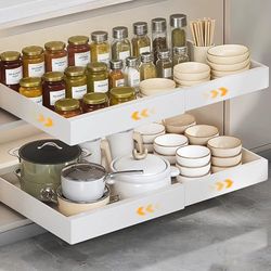 VINATO Cajones Extraibles Para Cocina, CajóN Deslizante Adhesivo, Ancho Ajustable Extraible Mueble (32-52cm An X 42 Cm F X 7.5 Cm Al), Gavetas Deslizantes Para Armarios, Blanco