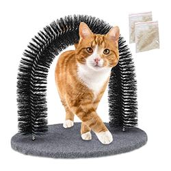 Relaxdays Arche pour chat avec herbe-aux-chats, toilettage, bien-être, massage, brosse, pour tout type de poils, noir