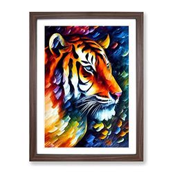 Tiger Portrait No.3 Framed Print for Living Room Bedroom Home Office Décor, Wall Art Picture Ready to Hang, Walnut A4 Frame (34 x 25 cm)