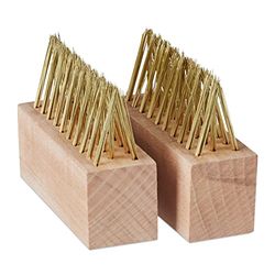 Relaxdays onkruidborstel set van 2, reinigingsborstels voor de tuin, voegenborstel, voor onkruid en mos, natuur/messing