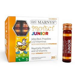 Jalea Real, Propóleo y 12 vitaminas niños- Protect Junior - Defensas - Para las Defensas en Niños y Adolescentes - Sabor a Frutas del Bosque - 20 Viales Bebibles para niños