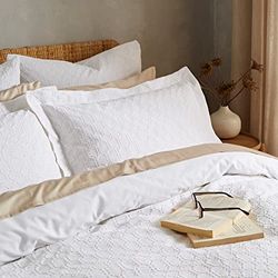 Bianca Fine Linens Lot de 2 taies d'oreiller en Coton gaufré Oxford 50 x 75 cm + Bordure Blanc