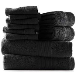 Hearth & Harbor 100% Ring Spun Cotton Bath Towels for bathroom - Luxury Bathroom Towels - Soft & Highly Absorbent Bath Towels Set, 10 Piece Set (2 Bath Towels, 2 Hand Towels, 6 Washcloths) - Black