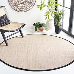 Safavieh Tapis en Fibres Naturelles Salon, Salle à Manger, Chambre à Coucher - Natural Fiber Collection, Tapis à Poil Court, Naturel et Noir, 122 x 122 cm