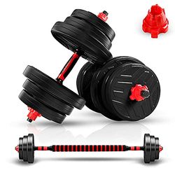 JIM Fitness set 2 in 1 manubrio e bilanciere regolabili fino a 30 kg con copertura in gomma, nero e rosso