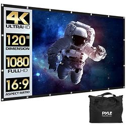 Pyle Projectiescherm, draagbaar, opvouwbaar, 120 inch, 16:9 HD, 4K, licht, voor binnen en buiten, kreukvrij, voor thuisbioscoop, feest, kantoor, klaslokaal