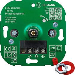 Ehmann 4600x0300 Dimmer da Incasso, Sezione di Fase, 230 V, 50 Hz, Potenza: LED 3-50 W, 15-150 W/VA, con Adattatore per Programmatore di Interruttore