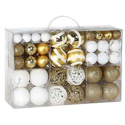 Bakaji Pack of 100 Christmas Baubles Diameter 3/4/6 cm Decorations and Decorations for Christmas Tree (White Gold)