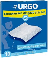 Urgo - Compresses de gaze stériles - Absorption - Boîte de 10 sachets de 2 compresses - 10cm x 10cm