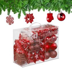 Relaxdays Set 100 Bolas Árbol Navidad, Bolitas Navideñas Brillantes, con Purpurina y Mate, 10 Diseños, Rojo, 9 x 8,5 x 2,5 cm