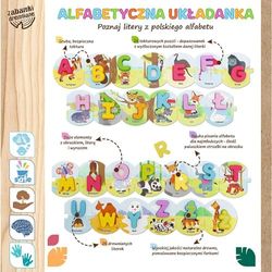 Trefl Alfabetische puzzel, houten speelgoed, houten letters en puzzelpads met dieren, leren liter, alfabet, milieuvriendelijk speelgoed van natuurlijk hout, voor jaren, voor kinderen vanaf 3 jaar