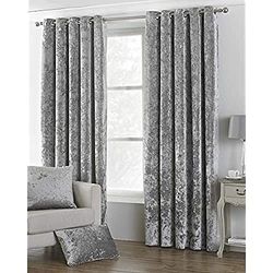 Riva Paoletti Verona Ringtop Eyelet Curtains (Pair) - Silver - Velvet Feel - Crushed Velvet Look 100% Polyester - 229cm width x 183cm drop (90" x 72" inches) - Designed in the UK