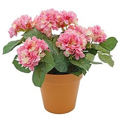 GreenBrokers Bouquet de Fleurs artificielles d'hortensia Rose de qualité supérieure dans Un Pot Couleur Terre Cuite (50 cm) avec Neuf grappes de Fleurs pour la Maison ou l'extérieur