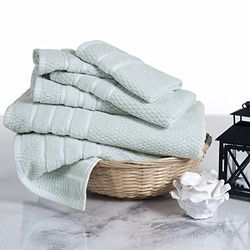 Lyxigt bomullshandduksset – risväv 100% egyptisk bomull 6-delat set med 2 badhanddukar, 2 handdukar och 2 tvättlappar – havsskum