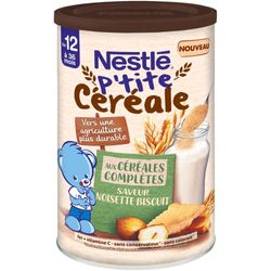Nestlé Bébé - P'tites Céréales - saveur Noisette Biscuit - céréales complètes - dès 12 mois - 415g
