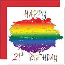 LGBT 21e verjaardagskaarten voor partner - Gelukkige 21e verjaardag - LGBT eenentwintigste gelukkige verjaardagskaart voor partner van vriendin vriend, 145 mm x 145 mm Gay Pride LGBT-geschenken