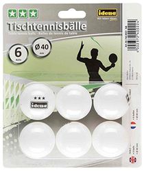 Idena 7440022 - Balles de tennis de table 6 pièces en blanc, diamètre 40 mm selon les directives de compétition de l'ITTF, qualité 3 étoiles, pour club, loisirs et hobby