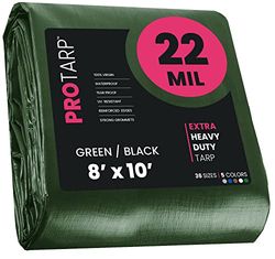PROTARP Extreme Heavy Duty 22 Mil Tarp Cover, Waterproof, UV Resistant, Rip and Tear Proof, Poly Tarpaulin with Reinforced Edges for Roof, Camping, Patio, Pool, Boat. (Green/Black 8′ X 10′)