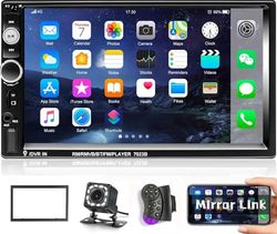 CAMECHO Radio 2 DIN Autoradio Bluetooth 7 Inch scherm MP5-Speler USB/SD/AUX-in/FM/Spiegel Link+ Achteruitrijcamera