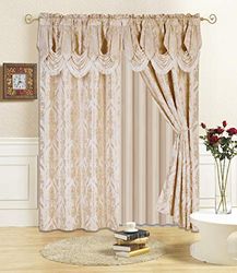 All American Collection Set di 4 drappeggi con mantovana e velato con 2 fermatende inclusi (lunghezza 160 cm, beige)