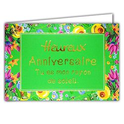 Afie 69-5135 Happy Birthday Card with Envelope Closed Size 115 x 170 mm Made in France, Horizontal, Flower, Green