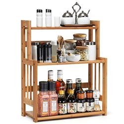 FANTASK Estante de bambú para especias de 3 niveles, estante de cocina con estante ajustable, estante de almacenamiento para encimera