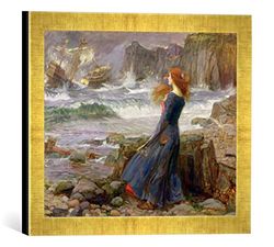 Ingelijste foto van John William Waterhouse "Miranda, 1916", kunstdruk in hoogwaardige handgemaakte fotolijst, 40x30 cm, goud raya