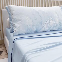 PETTI Artigiani Italiani - Cotton Sheets with Pillowcases in Digital Print, for Double Bed, Complete Top and Bottom Sheet with Corners, Light Blue, 100% Made in Italy