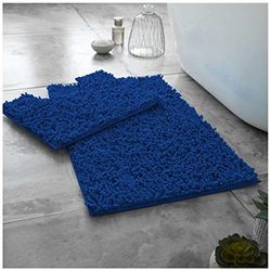 GC GAVENO CAVAILIA Anti Slip Pedestal Mat, Luxury 2 Pieces Loop Bath Mat, Microfiber Bathroom Toilet Rug, Royal Blue-Bath Sets, Regular